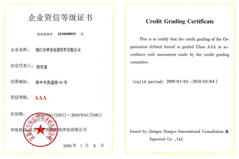 企業資信等級證書